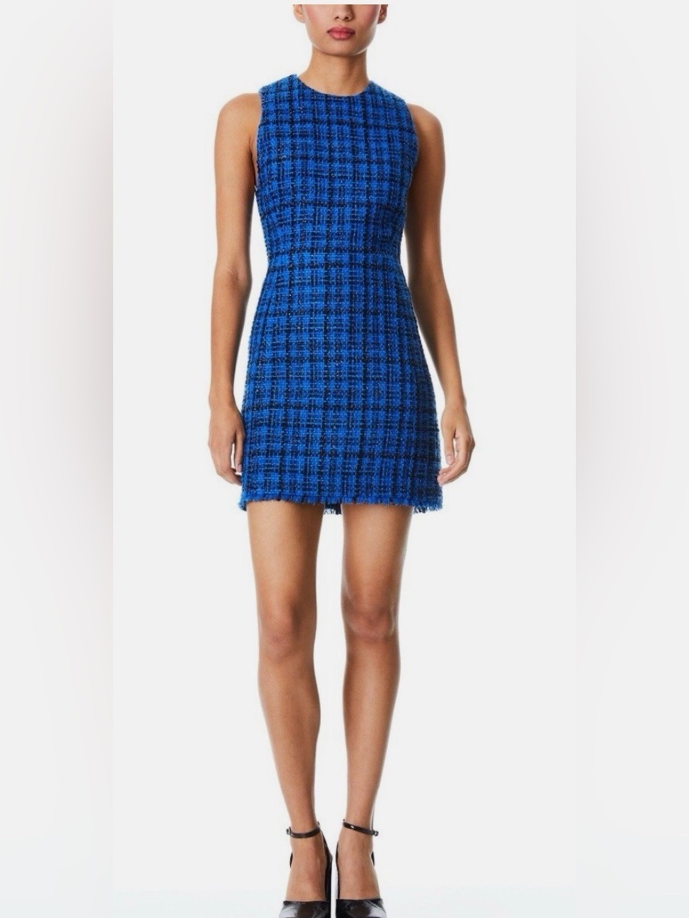 Alice + Olivia Clyde Royal Blue Black Tweed Crewneck Mini Dress Size 10
